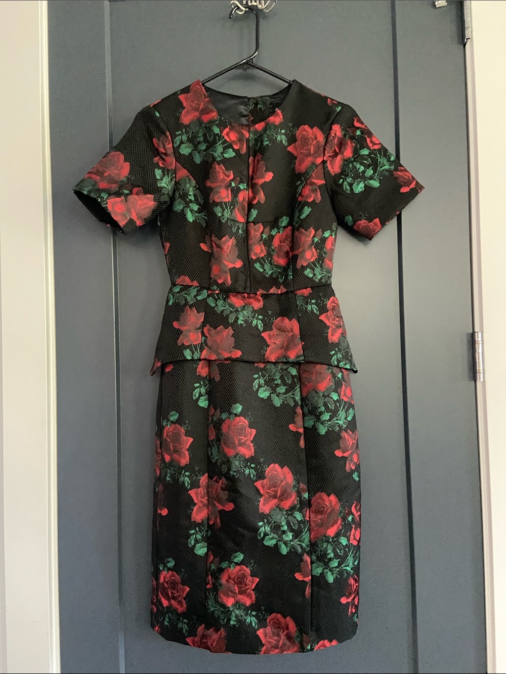 NWT ASOS Black Midi Dress with Red Rose Print Size 4
